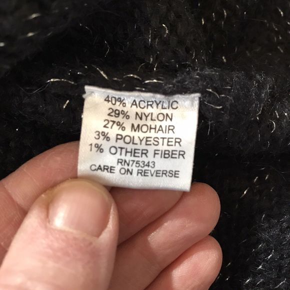 Aphorism Black And Metallic Silver Mohair Blend Plunging Cowel Neck Sweater Sz L - Picture 3 of 5